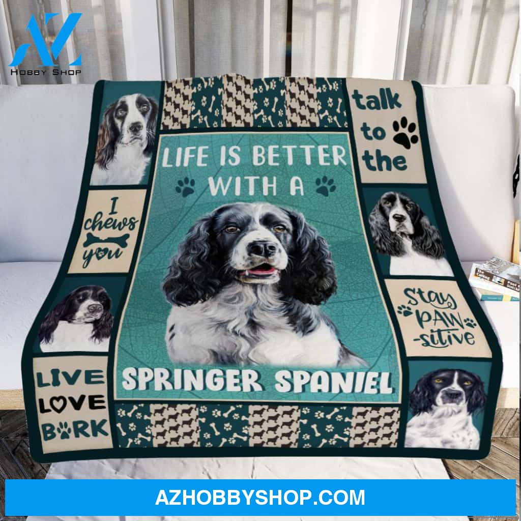 Life Is Better With A Springer Spaniel Dog Blanket Gift For Dog Lovers Birthday Gift Home Decor Bedding Couch Sofa Soft and Comfy Cozy