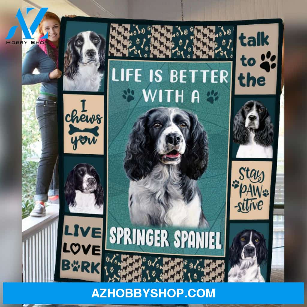 Life Is Better With A Springer Spaniel Dog Blanket Gift For Dog Lovers Birthday Gift Home Decor Bedding Couch Sofa Soft and Comfy Cozy