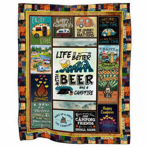 Life Is Better With Beer And A Campfire - Fleece Blanket - Funny Hiking Camping Mountain Lovers Gift Beer Lovers Gift Birthday Gift Home Decor Bedding Couch Sofa Soft and Comfy Cozy