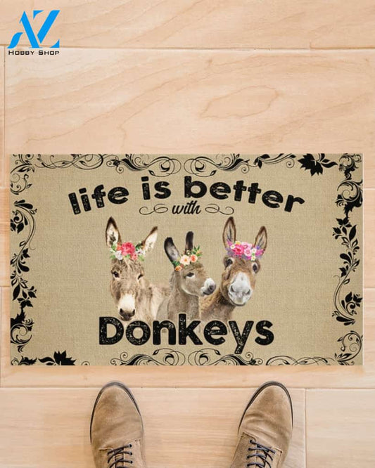 Life Is Better With Donkeys Funny Doormat Gift For Donkey Lovers Birthday Gift Home Decor Warm House Gift Welcome Mat