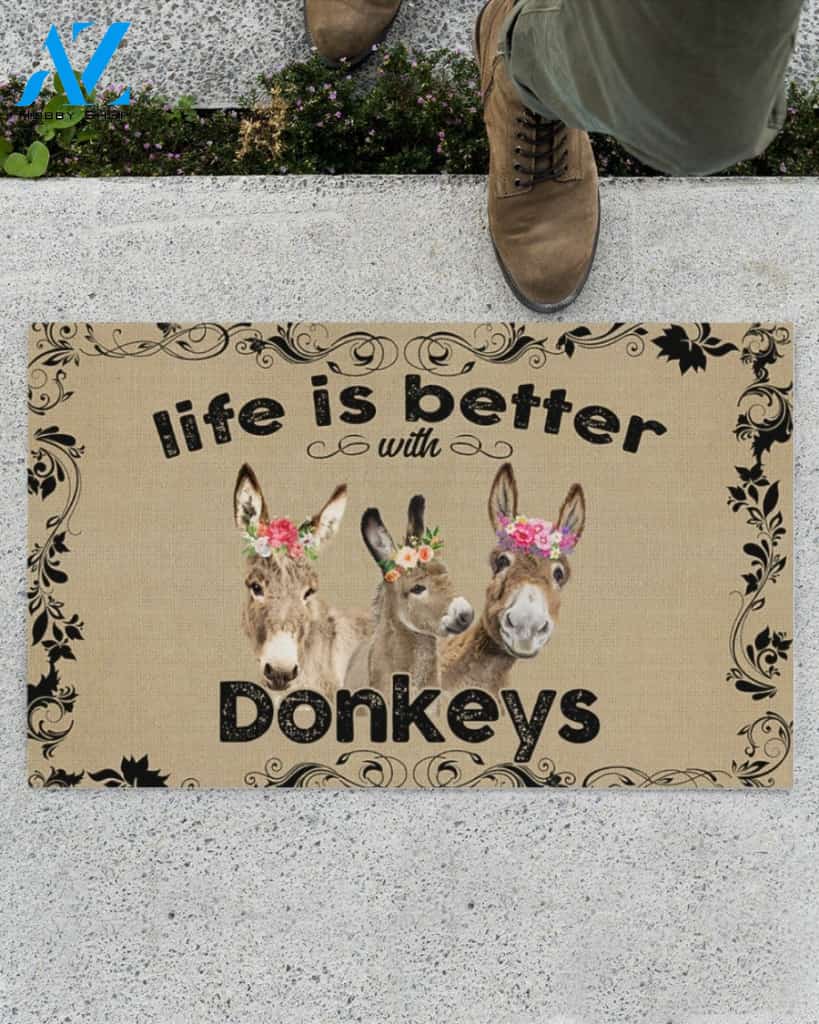 Life Is Better With Donkeys Funny Doormat Gift For Donkey Lovers Birthday Gift Home Decor Warm House Gift Welcome Mat