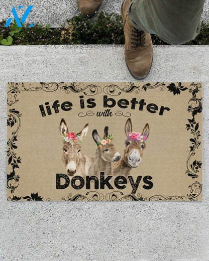 Life Is Better With Donkeys Funny Doormat Gift For Donkey Lovers Birthday Gift Home Decor Warm House Gift Welcome Mat