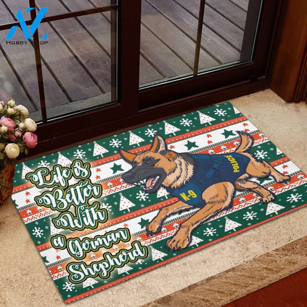 Life Is Better With German Shepherd Christmas Doormat, Dog Doormat PTU