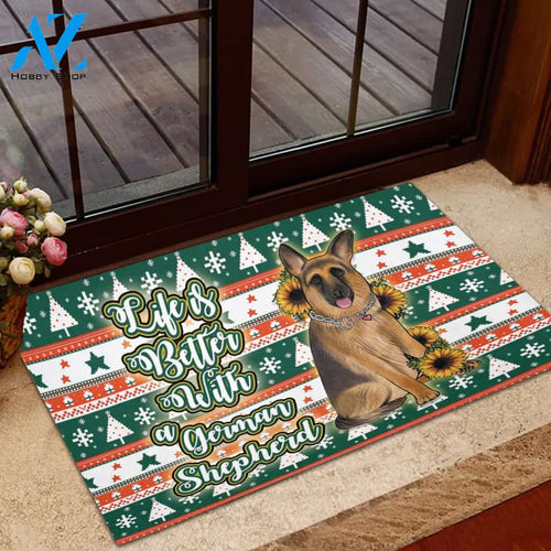 Life Is Better With German Shepherd Christmas Doormat, Dog Doormat PTU