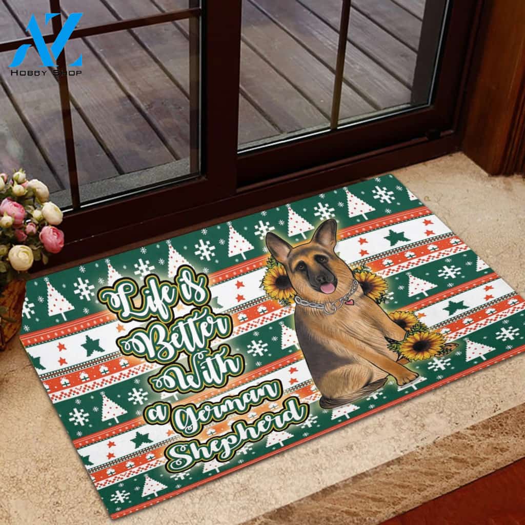 Life Is Better With German Shepherd Christmas Doormat, Dog Doormat PTU
