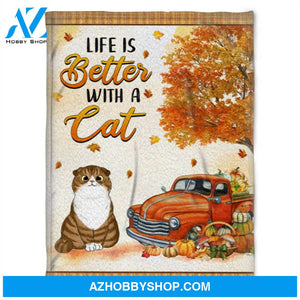 Life Is Better With Scottish Fold Cat In Autumn, Gift For Cat Lover Fleece Blanket Home Decor Bedding Couch Sofa Soft And Comfy Cozy