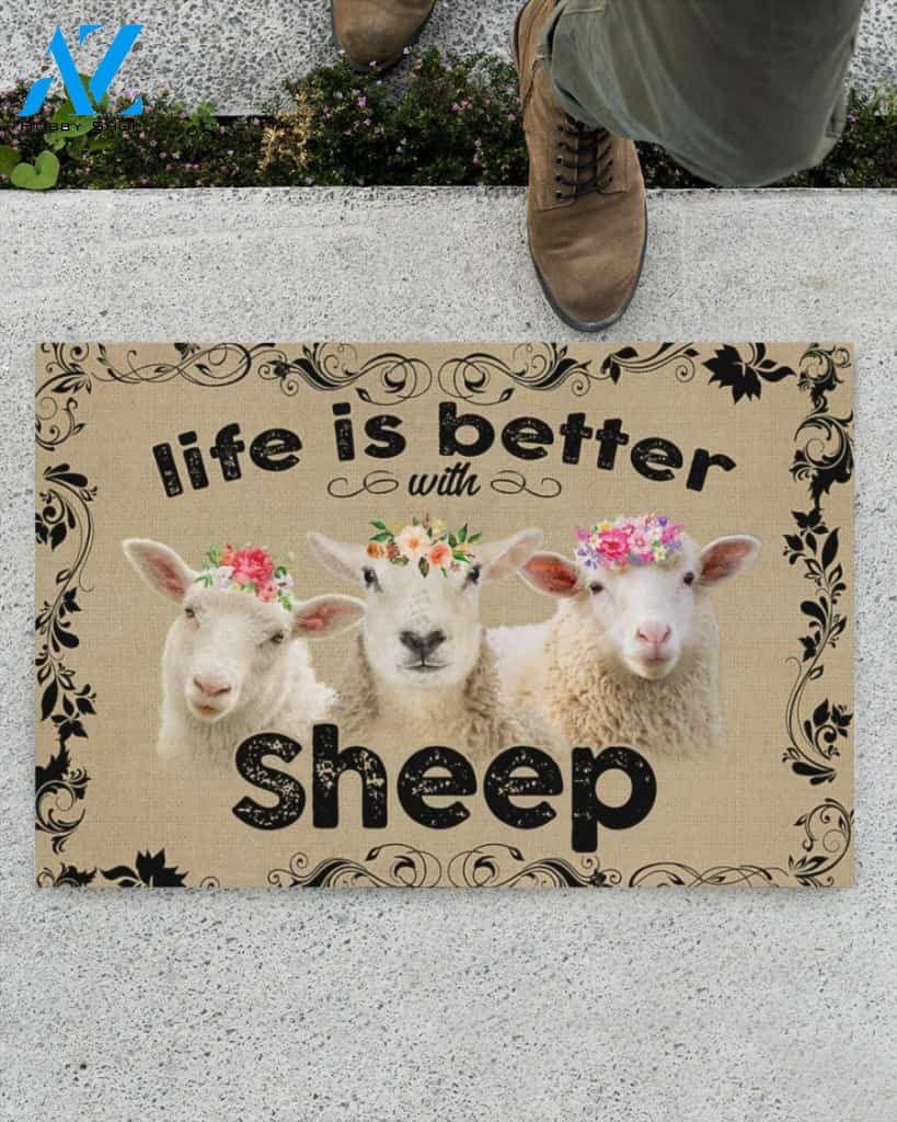 Life Is Better With Sheep Funny Doormat Gift For Sheep Lovers Birthday Gift Home Decor Warm House Gift Welcome Mat