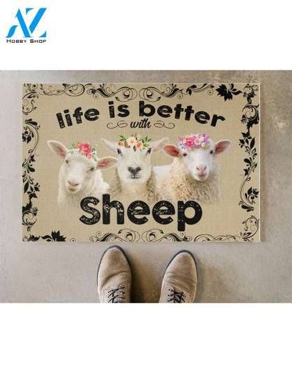Life Is Better With Sheep Funny Doormat Gift For Sheep Lovers Birthday Gift Home Decor Warm House Gift Welcome Mat