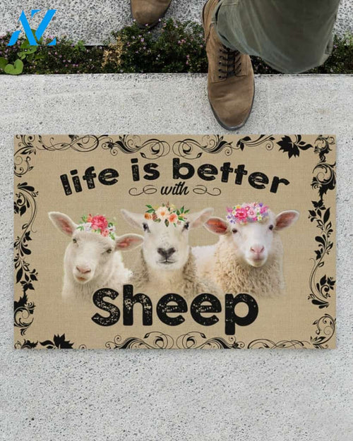 Life Is Better With Sheep Funny Doormat Gift For Sheep Lovers Birthday Gift Home Decor Warm House Gift Welcome Mat