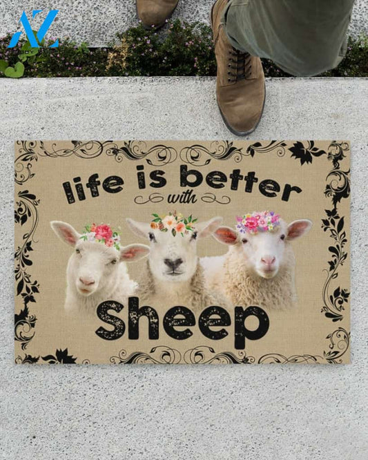 Life Is Better With Sheep Funny Doormat Gift For Sheep Lovers Birthday Gift Home Decor Warm House Gift Welcome Mat