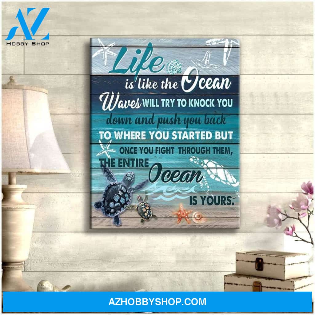 Life Is Like The Ocean Turtle Wall Art Canvas
