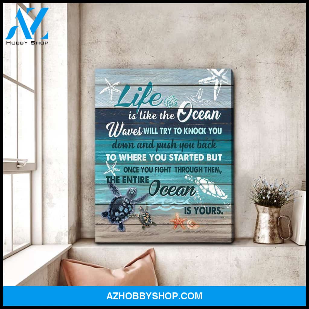 Life Is Like The Ocean Turtle Wall Art Canvas