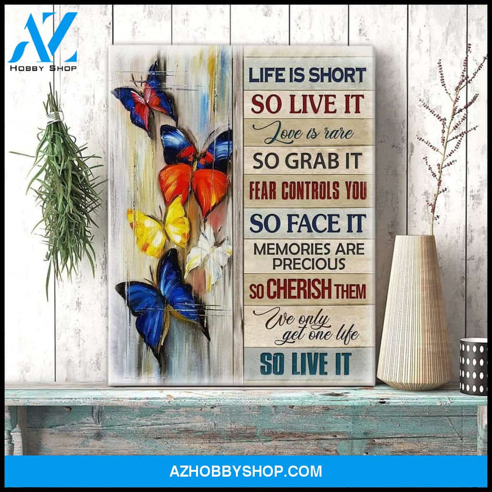 Zalooo Life Is Short Butterfly Wall Art Canvas