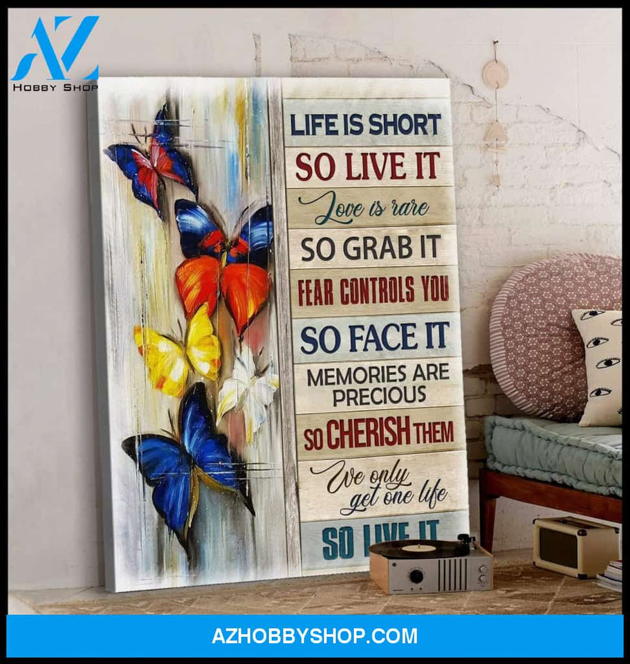 Zalooo Life Is Short Butterfly Wall Art Canvas
