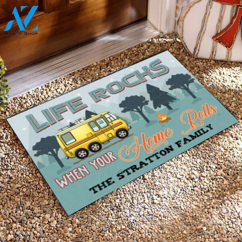 Life Rocks When Your Home Rolls - Personalized Doormat