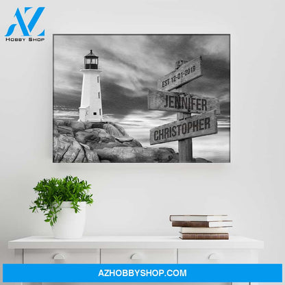 Lighthouse Sunset Names Premium Canvas