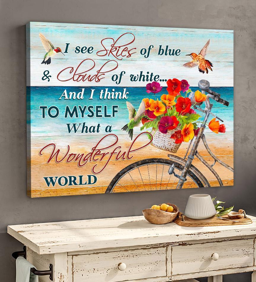 Bicycle And Beach Lovers What A Wonderful World Canvas And Poster, Canvas Wall Art, Wall Decor Visual Art