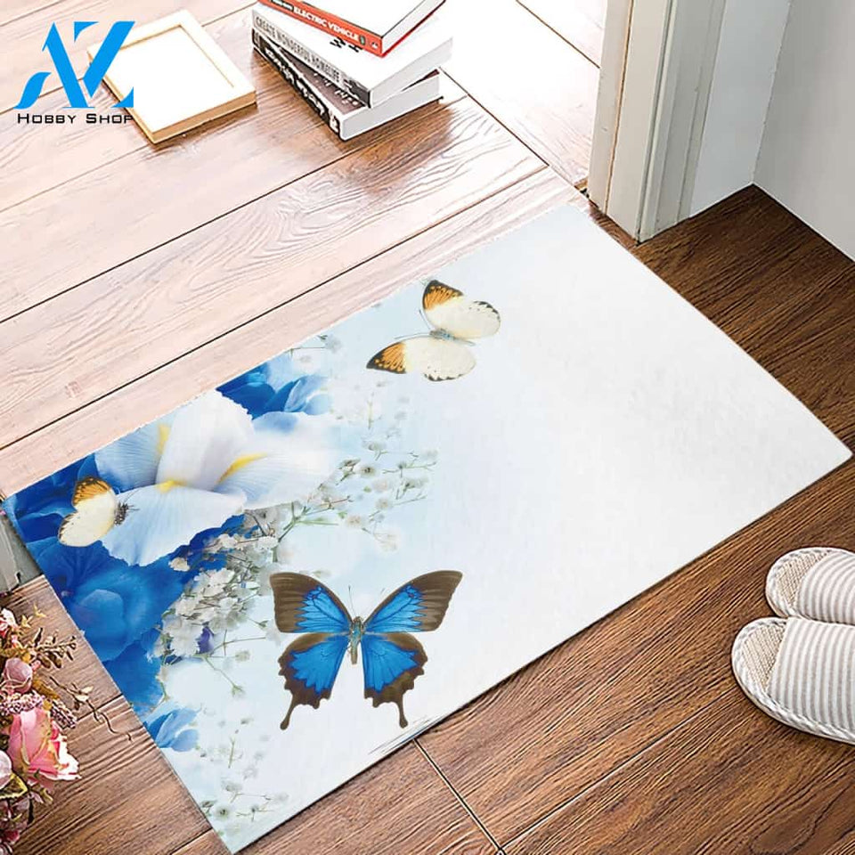 Lily Flower Butterfly Water Surface Butterfly Doormat Indoor And Outdoor Mat Entrance Rug Sweet Home Decor Housewarming Gift Gift For Friend Family Butterflies Lovers