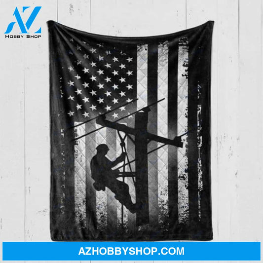 Lineman Blanket, Lineman American Flag Vintage Blanket Gift For Lineman