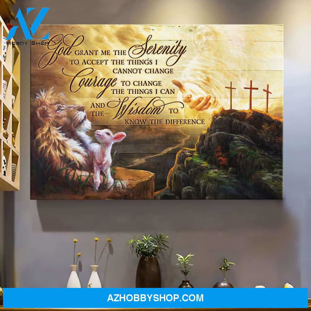 Lion and lamb - God grant me the serenity Jesus Landscape Canvas Prints, Wall Art