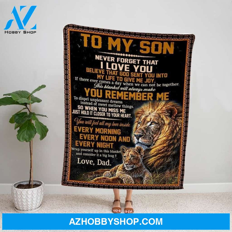 Lion Family Dad Personalized Letter To My Son Wrap Yourself Up In This Blanket Consider It A Big Hug Fleece Blanket