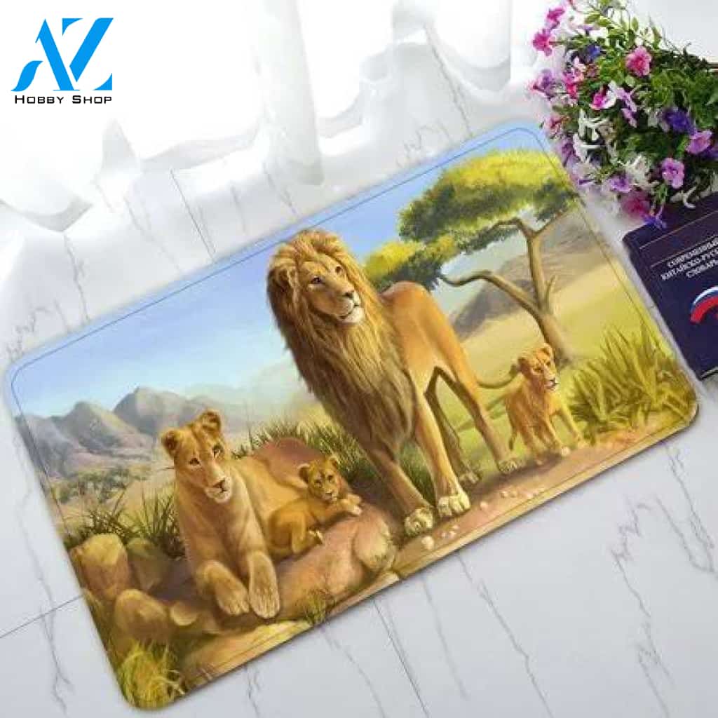 Lion Family in Field Animal Doormat Indoor and Outdoor Mat Entrance Rug Sweet Home Decor Housewarming Gift Gift for Lion Lovers Wildlife Animals Lovers