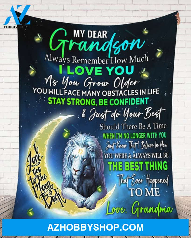 Lion My Dear Grandson Always Remenber How Much I Love You Blanket Gift For Grandson From Grandma Birthday Gift Home Decor Bedding Couch Sofa Soft and Comfy Cozy