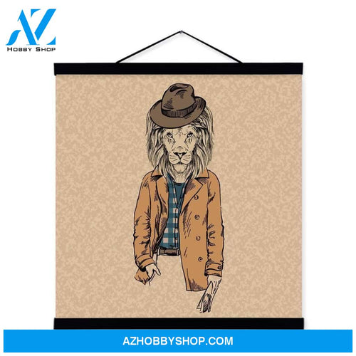 Lion Retro Gentleman Wildlife Animal Portrait Hippie Wood Print Picture Poster Scroll Home Full Hd Personalized Customized Canvas Art Wall Art Wall Decor