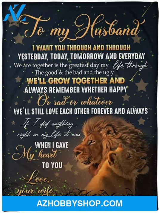 Personalized Lion to My Husband Blanket for Husband from Wife I Want You Through and Through Great Customized Blanket for Birthday Christmas Wedding (Multi 3)
