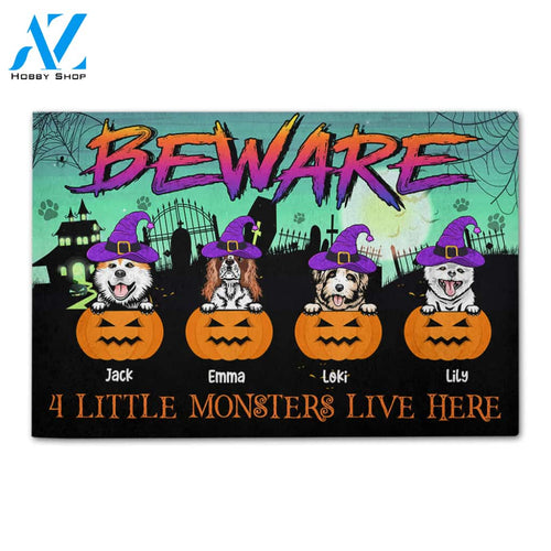 Personalized Gifts Ideas For Dog Lover, Little Monsters Live Here Custom Welcome Beware Doormat