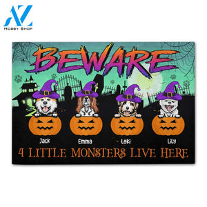 Personalized Gifts Ideas For Dog Lover, Little Monsters Live Here Custom Welcome Beware Doormat