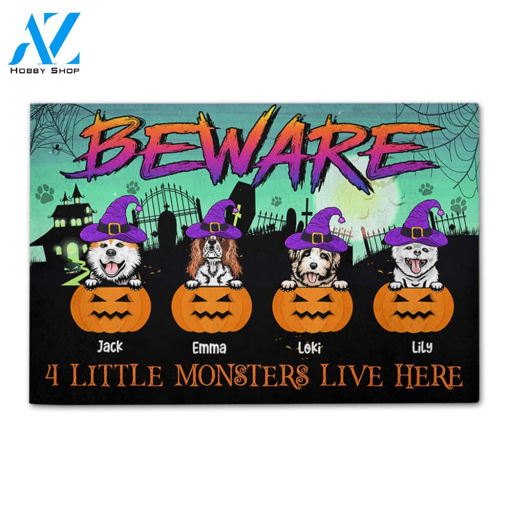 Personalized Gifts Ideas For Dog Lover, Little Monsters Live Here Custom Welcome Beware Doormat