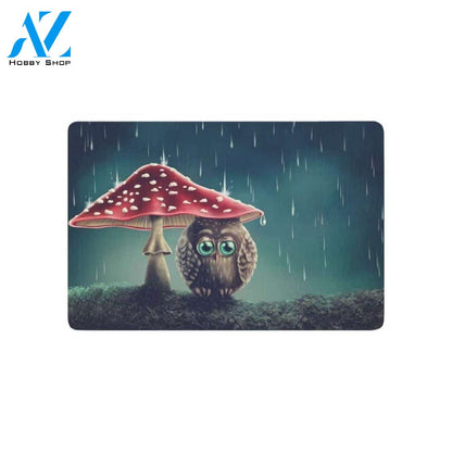 Little Owl Sitting Under Mushrooms Doormat Indoor And Outdoor Mat Entrance Rug Sweet Home Decor Closing Gift Gift For Friend Family Birthday Floral Lovers Gift Idea