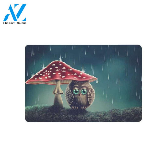 Little Owl Sitting Under Mushrooms Doormat Indoor And Outdoor Mat Entrance Rug Sweet Home Decor Closing Gift Gift For Friend Family Birthday Floral Lovers Gift Idea
