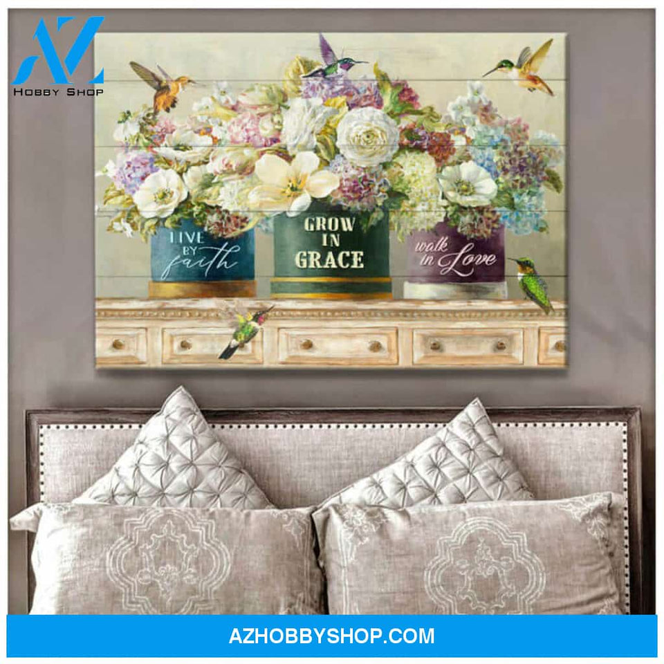 Live by faith Hummingbird Canvas Wall Art Decor, gifts for hummingbird lovers