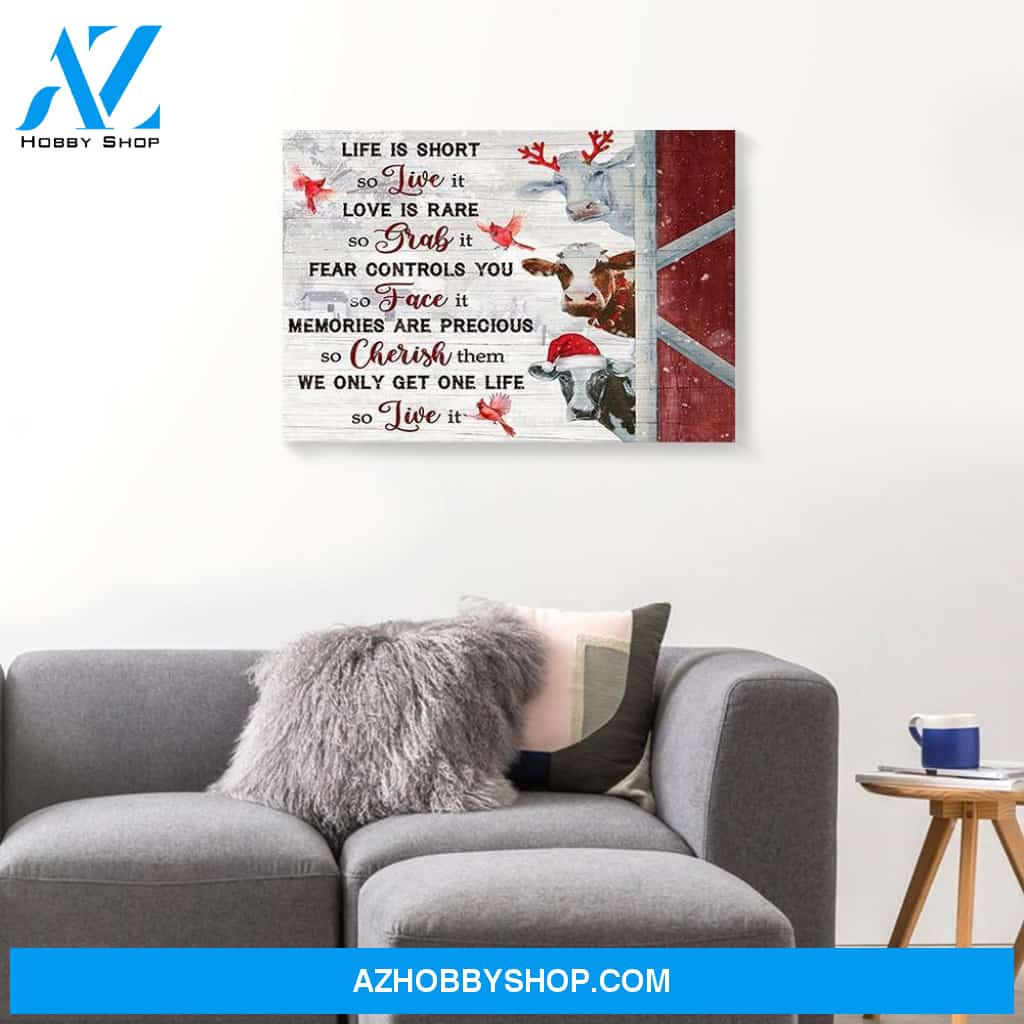 Live Grab Face Cherish Live It Cow Merry Christmas Canvas Wall Art