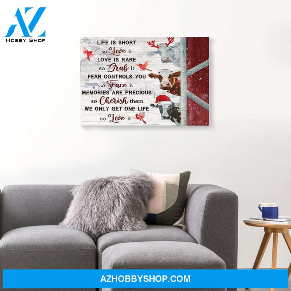 Live Grab Face Cherish Live It Cow Merry Christmas Canvas Wall Art