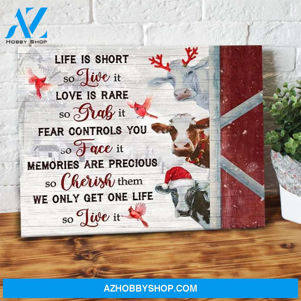 Live Grab Face Cherish Live It Cow Merry Christmas Canvas Wall Art