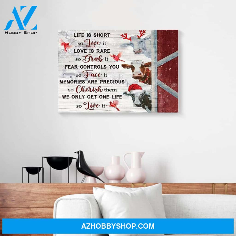 Live Grab Face Cherish Live It Cow Merry Christmas Canvas Wall Art