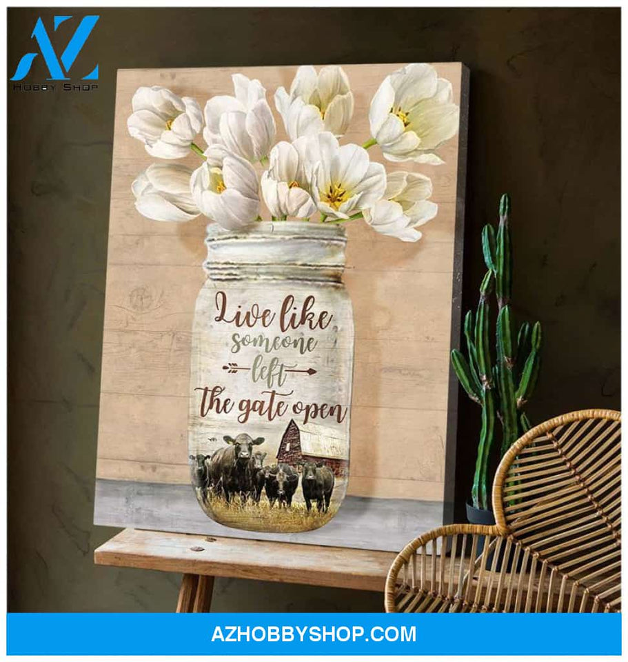 Live Like Someone Cow Wall Art Canvas, Wall Decor Visual Art