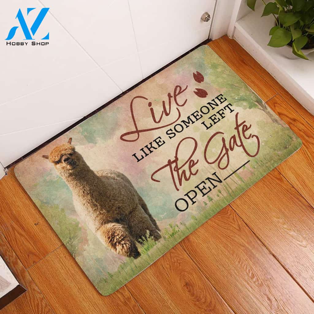 Live Like Someone Left The Gate Open Alpaca Doormat Welcome Mat House Warming Gift Home Decor Funny Doormat Gift Idea
