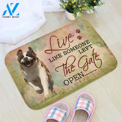 Live Like Someone Left The Gate Open St. Bernard Doormat Welcome Mat House Warming Gift Home Decor Gift for Dog Lovers Funny Doormat Gift Idea