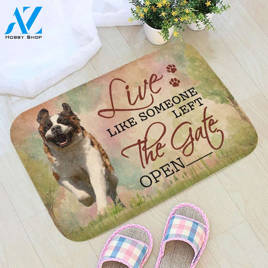 Live Like Someone Left The Gate Open St. Bernard Doormat Welcome Mat House Warming Gift Home Decor Gift for Dog Lovers Funny Doormat Gift Idea