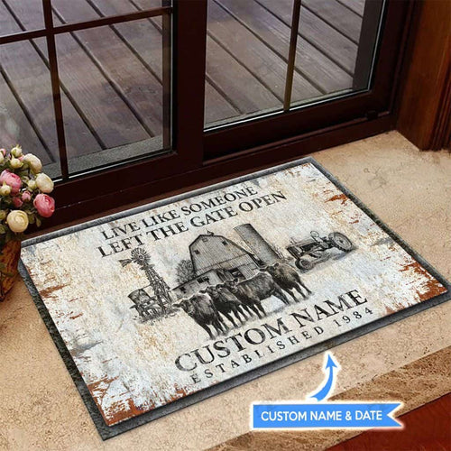 Live Like Someone Left The Gate Openangus Cow Personalized Custom Name Doormat Welcome Mat