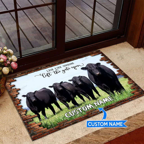 Live Like Someone Left The Gate Openangus Cows Personalized Custom Name Doormat Welcome Mat