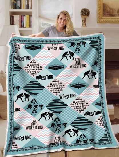 Live Love Wrestling Shape Pattern Blanket Gift For Wrestling Lovers Birthday Gift Home Decor Bedding Couch Sofa Soft and Comfy Cozy