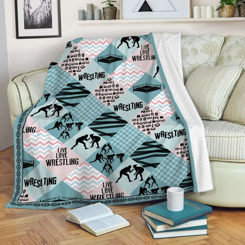 Live Love Wrestling Shape Pattern Blanket Gift For Wrestling Lovers Birthday Gift Home Decor Bedding Couch Sofa Soft and Comfy Cozy