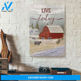 Live Today Farmhouse Cow Christmas Canvas - Wall Decor Visual Art