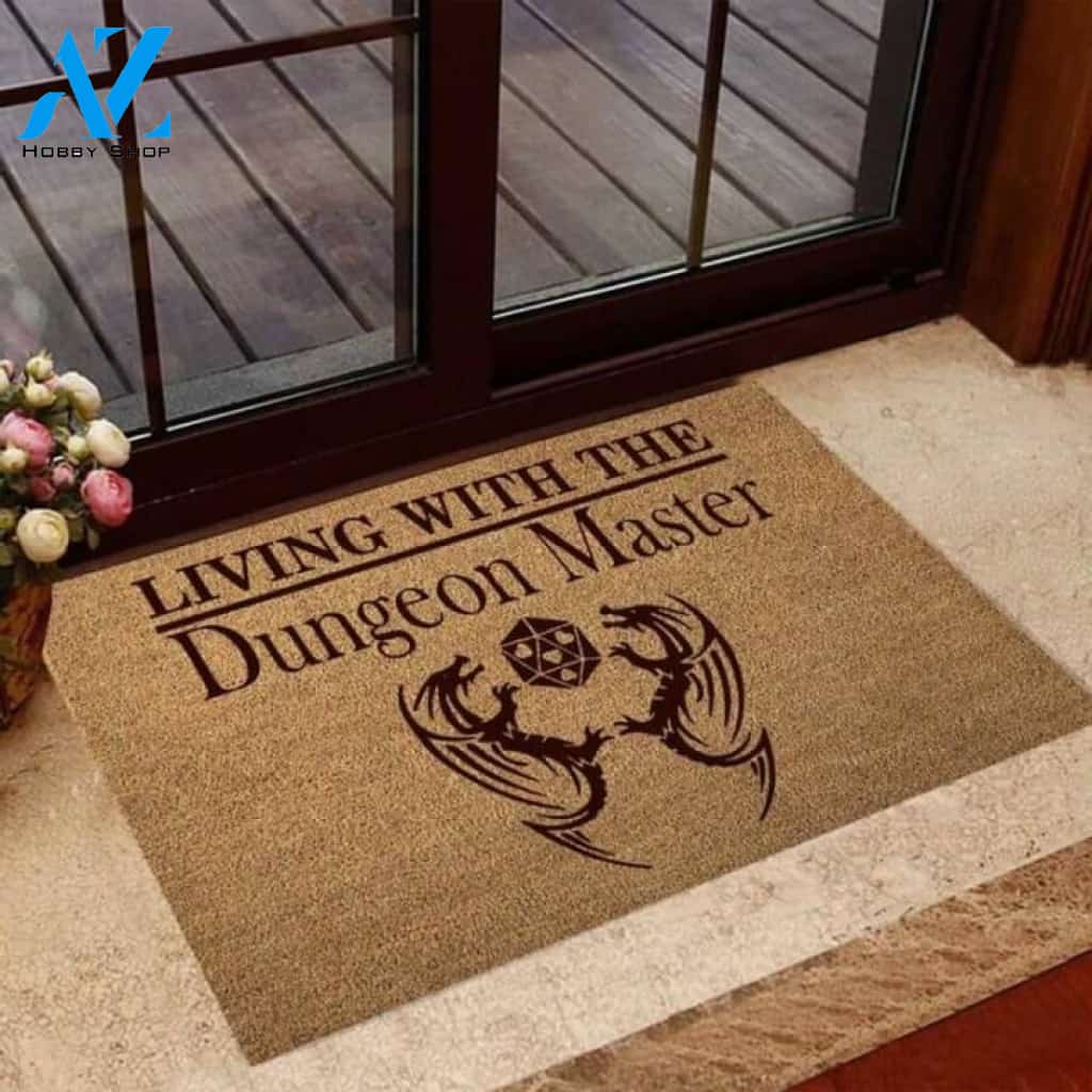 Living With The Dungeon Master D&D Coir Pattern Print Doormat | Welcome Mat | House Warming Gift