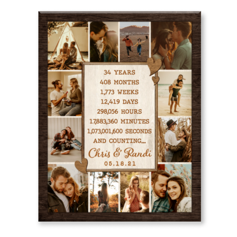 34th Anniversary Photo Collage Canvas, Custom 34 Year Anniversary Gift